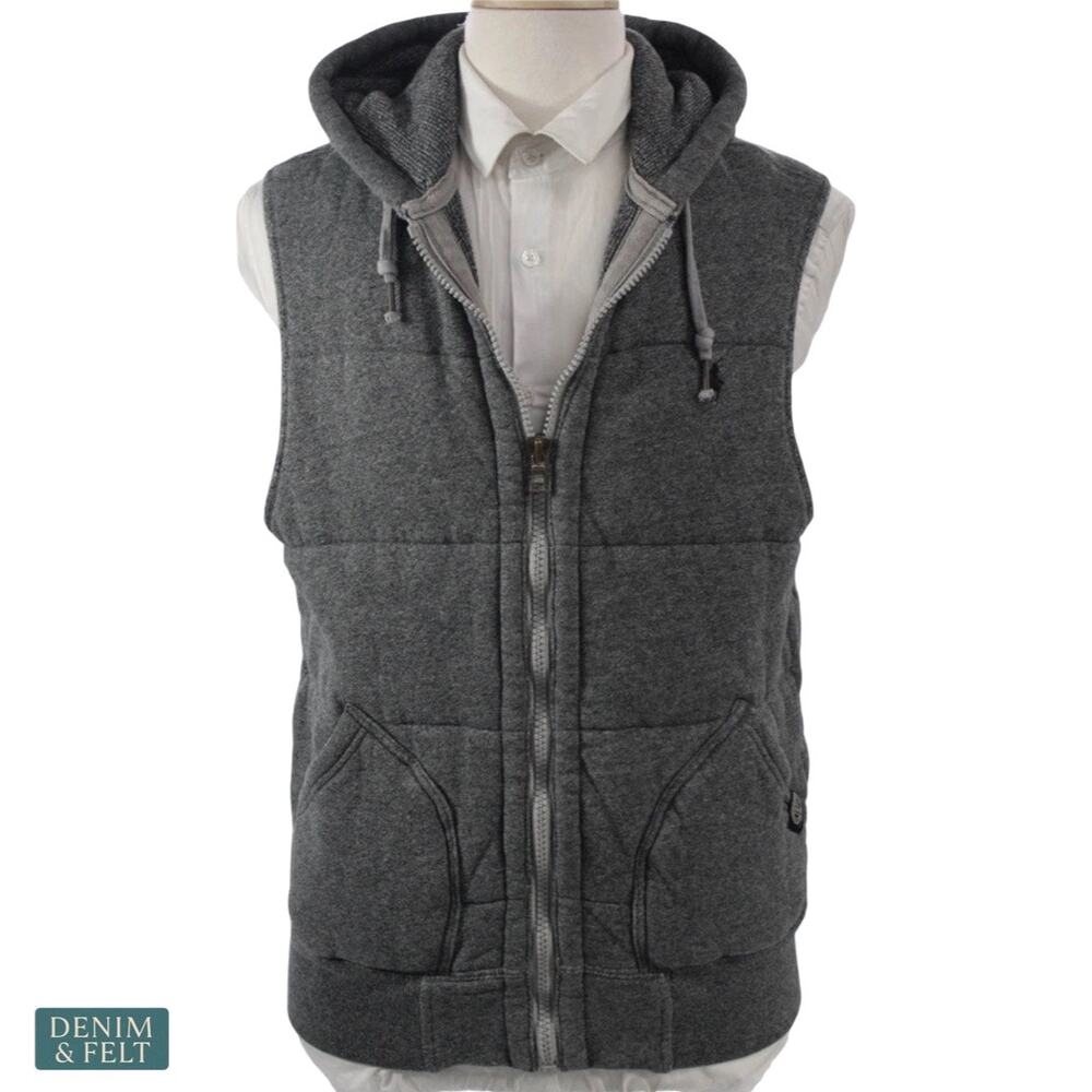 Polo Ralph Lauren Gray Quilted Hoodie Vest Zip Puffer Preppy Heritage Layered LG